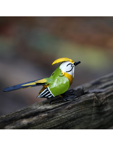 Roitelet huppé en métal recyclé peint-Petits oiseaux