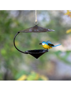 Suspension conique mésange bleue en métal recyclé deco jardin 2