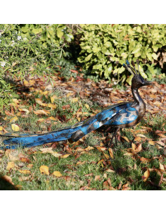 Paon bleu en métal recyclé deco jardin