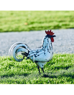 Coq blanc en métal recyclé deco jardin 2