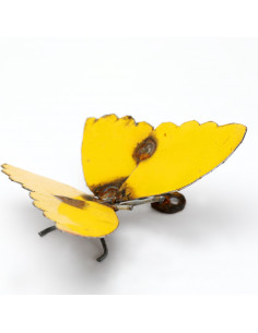 Papillon en métal recyclé - jaune deco jardin
