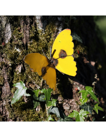 Papillon en métal recyclé - jaune deco jardin