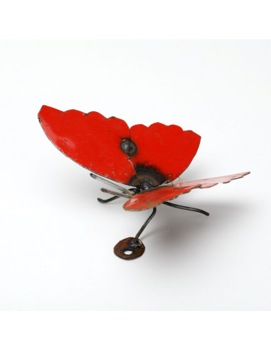 Papillon en métal recyclé - rouge deco jardin