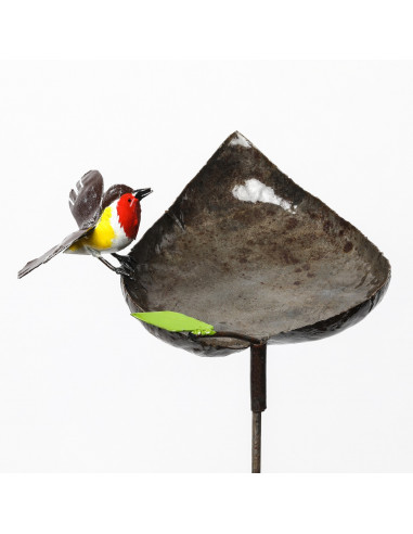 Tuteur mangeoire Rouge Gorge ailes ouvertes - métal recyclé-Mangeoire oiseaux sur pied