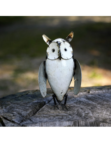 Hibou blanc - grand modèle métal recyclé deco jardin