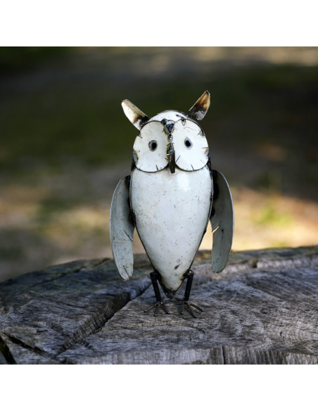 Hibou blanc - grand modèle métal recyclé deco jardin