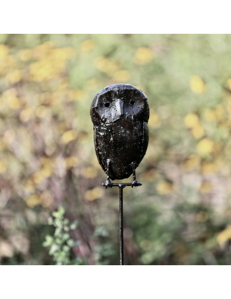 Tuteur Chouette en métal recyclé brut deco jardin