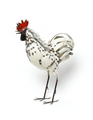 Coq blanc XL - 75 cm - métal recyclé-Basse-cour et animaux de la ferme