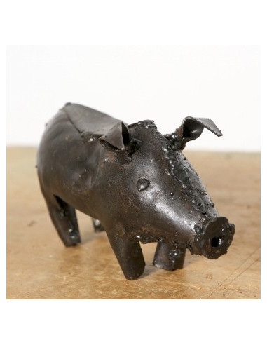Cochon en métal recyclé brut deco jardin