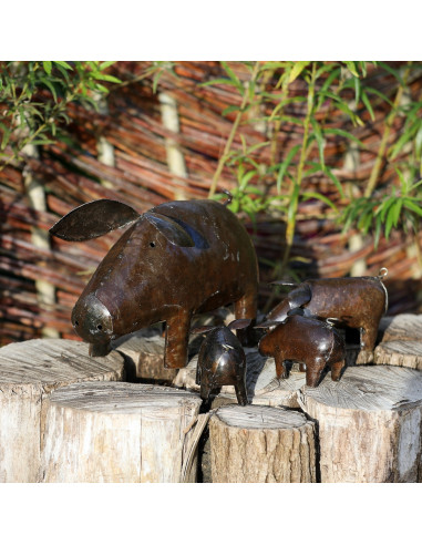 Cochon en métal recyclé brut deco jardin