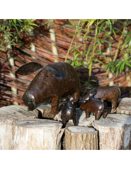 Cochon en métal recyclé brut deco jardin