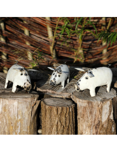 Cochon en métal recyclé blanc deco jardin