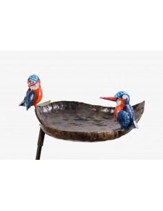 Tuteur mangeoire 2 Martins Pêcheurs en métal recyclé deco jardin