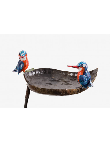 Tuteur mangeoire 2 Martins Pêcheurs en métal recyclé-Mangeoire oiseaux sur pied