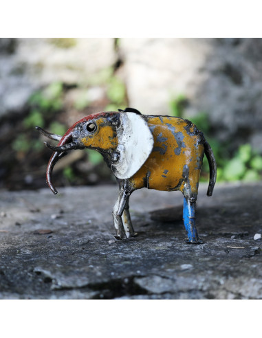 Éléphant coloré en métal recyclé moyen modèle-Animaux du monde