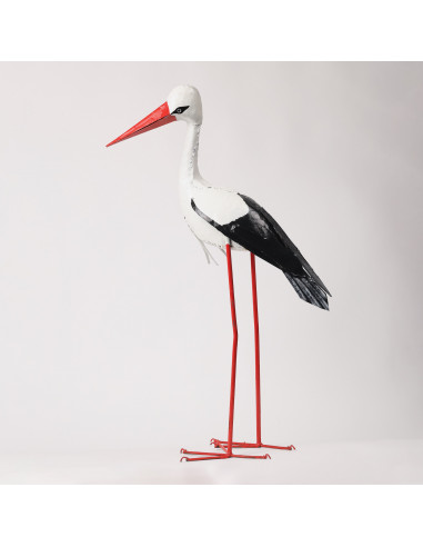 Cigogne peinte à la main en métal recyclé - 110 cm-Héron et grands oiseaux