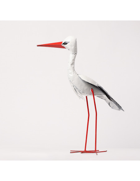 Cigogne peinte à la main en métal recyclé - 70 cm deco jardin