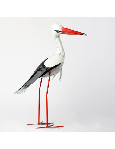 Cigogne peinte à la main en métal recyclé - 70 cm-Héron et grands oiseaux