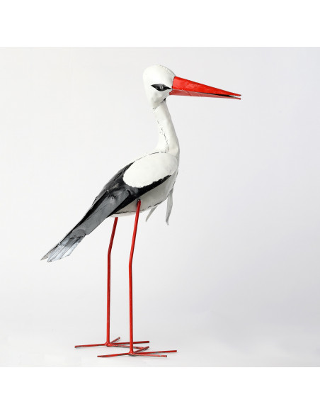 Cigogne peinte à la main en métal recyclé - 70 cm deco jardin