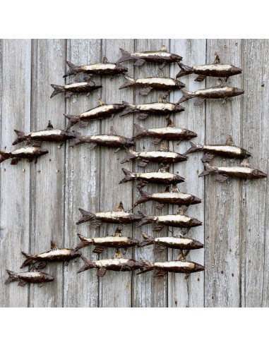Groupe de 25 sardines en métal recyclé deco jardin