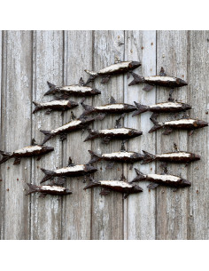 Groupe de 16 sardines en métal recyclé deco jardin