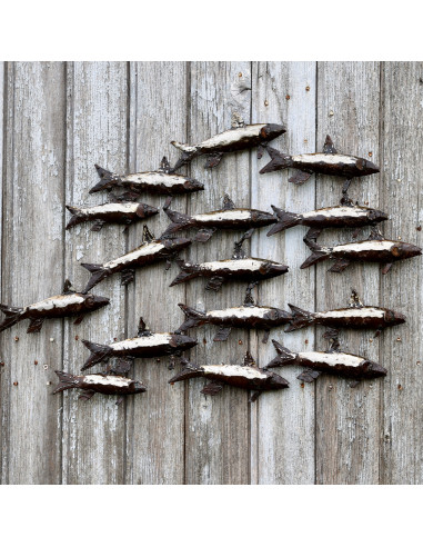 Groupe de 16 sardines en métal recyclé deco jardin