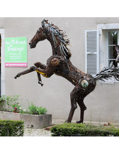 Cheval cabré "SteamPunk" - pièce unique en métal recyclé deco jardin