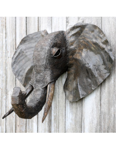 Trophée - Masque Eléphant en métal recyclé deco jardin
