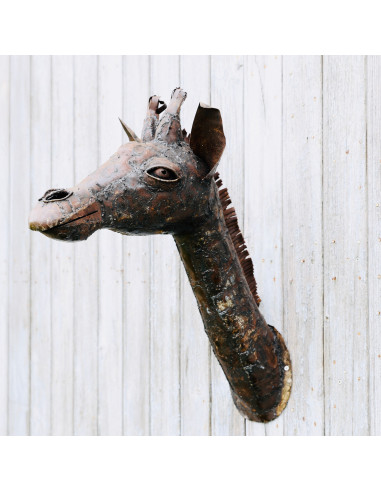 Trophée Girafe en métal recyclé deco jardin