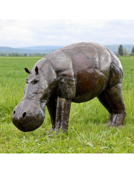 Hippopotame pièce unique en métal recyclé deco jardin