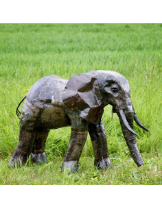 Eléphant 70 cm pièce unique en métal recyclé deco jardin