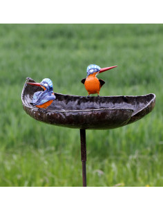 Tuteur mangeoire XL avec 2 Martins Pêcheurs en métal recyclé deco jardin
