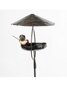 Mangeoire pour les oiseaux avec Rouge Gorge - métal recyclé deco jardin