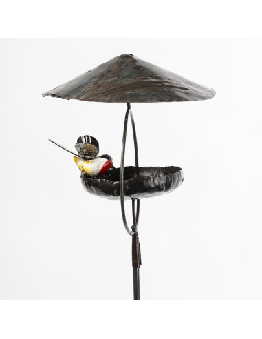Mangeoire pour les oiseaux avec Rouge Gorge - métal recyclé deco jardin
