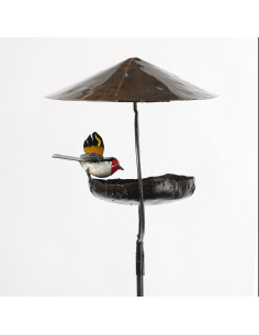 Mangeoire pour les oiseaux avec Chardonneret Elégant - métal recyclé deco jardin