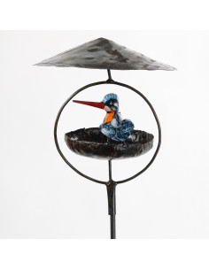 Mangeoire pour les oiseaux sur pied avec Martin Pêcheur en métal recyclé deco jardin