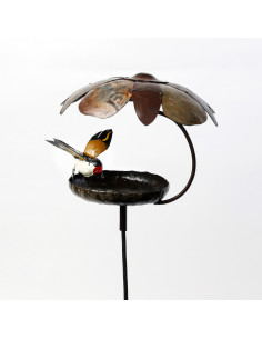 Mangeoire "Citrouille" à oiseaux sur pied avec chardonneret élégant deco jardin