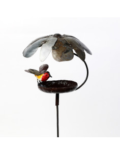 Mangeoire "Citrouille" à oiseaux sur pied avec Rouge Gorge deco jardin