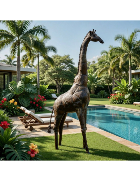 Girafe pièce unique en métal recyclé deco jardin